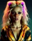 Placeholder: portrait, Shakira, blonde artist, angry, Realistic image, MMA robe, hoodie, mouthguard, nose, band aid, loose long hair, eyes make up, line gold make up, glow, circle iris. Tiger texture, Rain, fog, Neon colors, leds. Dark background, photo studio, neon lights. concept art, smooth, unreal engine 5, god lights, ray tracing, RTX, lumen lighting, ultra detail, volumetric lighting, 3d, finely drawn, high definition, 4k.