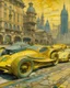 Placeholder: A pale yellow metropolis with speedy racecars painted by Vincent van Gogh