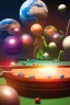 Placeholder: Aliens playing pool with the balls being planets. The main ball is planet earth. High resolution, 3d render and 8k