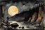 Placeholder: Night, mountains, rocks, gothic horror films influence, fantasy, winslow homer watercolor paintings