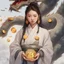 Placeholder: Bitcoin cryptocurrency in the hands of a traditional chinese girl, dragon