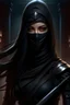 Placeholder: elf in black long NON-neckline dress and mask, woman assassin, female assassin, Gothic ninja, Gaiden girl ninja portrait, ninja mk ninja, amazing character art, extremely detailed artgerm, female assassin with mask, exquisite epic character art, detailed artgerm, zero katana video game character, thin shoulders, female body