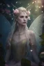 Placeholder: Pink dress,Sparkling fairy wings,Very long golden hair,Fairy crown,pointed ears,elven ears,fairy wings,water lilies,sparkling,glittering,flowers,blossoms,golden crown,light pink dress