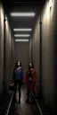 Placeholder: Two women with flashlights exploring a dark old subway tunnel