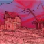 Placeholder:  line Art coloured, destroyed, post apocalyptic, darkred tones,