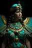 Placeholder: Extremely beautiful ancient voidcore shamanism Egyiptian Scarabeus insect woman adorned with ancient egyiptian Scarabeus wings ribbed with turquoise and gold colour gradient mineral stone beads, wings are metallic voidcore shamanism style lace chain effected extremely textured delicate details. Wearing ancient voidcore shamanism gold and turquoise colour ancient Egyiptian costume embossed hierogliphs texts on the costume armour organic bio spinal ribbed detail of ancient Egyiptian wall backgroun