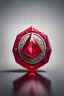 Placeholder: A red ruby stone with a single colored background. Inside the stone is a complex symbol for Ethereum. On the edge of the symbol is a letter of the English or Roman alphabet.