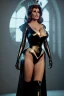 Placeholder: Raquel Welch as evil queen in black leather gown, angry, busty, curvey, cleavage, unreal 5, octane render, cinema4d, dynamic lighting, dramatic lighting, 4k, redshift render, highly detailed, hyper realistic