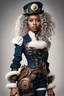 Placeholder: young mulatto girl with snow white wavy hair, dressed as a steampunk naval officer