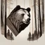 Placeholder: M shaped bear head combined with woods silhouette in backround, letterpress style, minimalistic pencil art