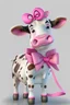 Placeholder: A cartoon character in Disney style with a funny perfect detailed realistic pink cow, with ribbon on head, bell on the nick, 8k, white paper background ,3d