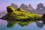 Placeholder: exoplanet, water reflection, rocks, vegetation