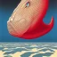 Placeholder: a vibrant ultraclear poster of a big whale, by rene magritte and laurie greasley, etching by gustave dore, colorful flat surreal, ethereal, intricate, sharp focus, illustration, highly detailed, digital painting, concept art, masterpiece