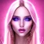 Placeholder: beautiful, soft, smiling face, whole head, long straight blonde hair blues eyes, crown on the head, clothing in transparent bluish and pink veil, background brillante bluish and pink, hight definition, 8K