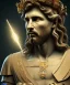 Placeholder: Realistic image, classic sculpture, marble material, Lionel Messi with Laurel wreath model, miguel angel style, God light, god rays, 4k resolution, perfect details, ornate details, soft lighting, unreal engine 5, soft cyan background.