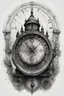 Placeholder: A drawing in modern realism of the astronomical clock black ink on white background clean and clear design for a tattoo