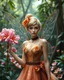 Placeholder: Full body Gorgeous Digital Photography Realistic full dress steampunk classic pixie flowers with a resemblance to Beautiful woman Tinkerbell, beauty sharp contrast colors,jungles background,digital fantasy art