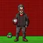 Placeholder: A pixel art cyberpunk version of the best football predictor master pundit master nerdy red battle hardy
