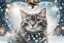 Placeholder: Double exposure, merged layers, Christmas fantasy, cat Christmas ornaments, gifts, double exposure, snowfall, heart, snowflakes, icy snowflakes, burlap, gems and sparkling glitter, sunshine