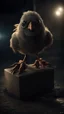 Placeholder: chicken monster robot with eerie lighting and a haunting atmosphere , photo / ultra realistic cinematic