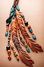Placeholder: feathers and beads on leather string moving in the wind, warm colors, sharper details, fantasy