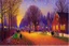 Placeholder: Night, square bench, lanterns, alfred sisley impressionism painting