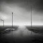 Placeholder: An empty carpark on a misty day. Telegraph poles and wires. Muted tones. Tilted horizon. With blotches, blurry areas and lens noise and grain. Hyper realistic Photo 4k