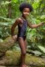 Placeholder: young natural black teen in the jungle playing with dad in swimsuit