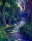 Placeholder: A purple jungle with a river painted by Claude Monet