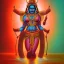 Placeholder: An oil painting of goddess Kali crossing a lake, neon red colors,