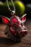 Placeholder: A pendant for a necklace, big Pumbaa from the lion king with big tusks , eyes made of ruby