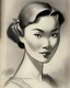 Placeholder: a drawing of a portrait a young beautiful lady vietnamese by Christian Jane Fergusson, pixiv, barbizon school, 1920s, pencil sketch, fauvism