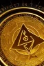 Placeholder: Up close image of A big golden coin with the crypto symbol tz written on it