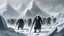 Placeholder: White orcs emerging from the frozen peaks of ice cold mountains. Wild orcs, heavily armed, white skin, deep scars, torn banners. Led by a cloaked dooming figure.
