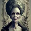 Placeholder: extrem tim burton style of old evil lady stepmother, sharp focus