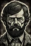 Placeholder: Portrait of author Frank Herbert in the style of the mugshot of Ted Kaczynski, the Unabomber. High definition picture.