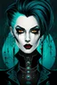 Placeholder: Create a wild, imaginative, goth punk vampire girl with highly detailed facial features, in the vector graphic style of Nirak1,Christopher Lee, and Cristiano Siqueira, utilizing simple shapes , vibrant colors,