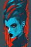 Placeholder: Create a wild, imaginative, goth punk vampire girl with highly detailed facial features, in the vector graphic style of Nirak1,Christopher Lee, and Cristiano Siqueira, utilizing simple shapes , vibrant colors,