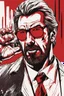 Placeholder: a tough looking, angry Hans Gruber wearing solid red glasses