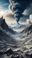 Placeholder: Fantasy world experiencing earth-shattering earthquake. The sky is clouded with smoke and ash, thine lines view
