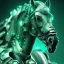 Placeholder: A beautiful portrait of a cyborg horse green color scheme, high key lighting, volumetric light high details psychedelic background