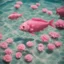 Placeholder: Pink fish. Carnations in a swimming pool, old kodachrome, sunny day
