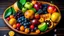 Placeholder: Set of summer fruits and berries in wooden serving.