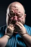 Placeholder: Fat man crying with a mask on