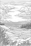 Placeholder: coloring page, nature, relaxing, "Sunset Serenity: Color a tranquil landscape as the sun sets over a calm, flowing river." full view, realistic, coloring page, only draw lines, coloring book, clean line art, –no sketch, color, –ar 3:4, white background, minimalistic black lines, minimal black color, low level black colors, coloring page, avoid thick black colors, thin black line art, avoid colors, perfect shape, perfect clear lines,