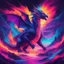 Placeholder: Dragon in a vibrant synthwave dreamscape, neon chaos swirling energetically around pixelated forms, a dynamic fusion of retro gaming nostalgia and futuristic abstraction