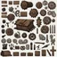 Placeholder: Sprite sheet, Wood, Nails, Metal scrap, cloth, electronics, gears, icons, survival game, white background, comic book,