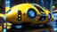 Placeholder: A masterpiece conceptual digital painting of a prototype, experimental, yellow(((Pac-Man)))-attack craft, with illuminated holographic eyes, pinstripes, and detailed LED light accents, in a glossy cyberpunk background, Syd Mead art style, sci-fi, cyberpunk, game art, intricate details, HDR, beautifully shot, hyperrealistic, sharp focus, dim foul lighting, 64 megapixels, perfect composition, high contrast, cinematic, atmospheric, moody.