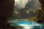 Placeholder: mountain river flows through a fantasy landscape gorge. a big blue lake in the middle of the mountains. fabulous nature, amazing seascape, highly detailed, digital painting, artstation, concept art, smooth, sharp focus, illustration, art by greg rutkowski and alphonse mucha