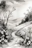 Placeholder: the primrose path; Ink Wash; black and white with pale pastels